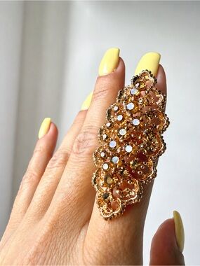 Anthropologie Gold  Crystal Statement Ring